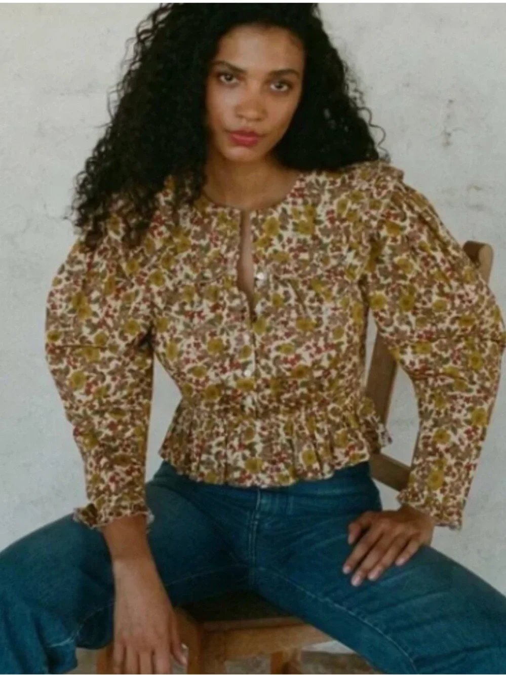 Doen Dolores Top in Jennifer Spring Floral Liberty Fabric Puff Sleeve Size XS